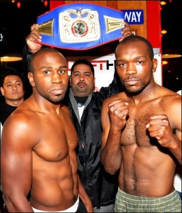 Jeff Lacy & Dhafir Smith posing at the pre-fight weigh-in
